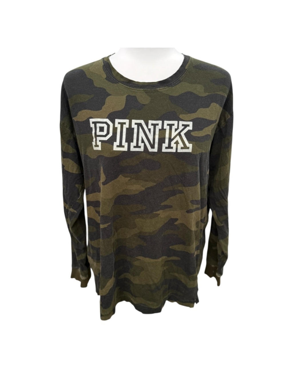 Victoria’s Secret PINK Camo Distressed Long Sleeve Lounge Tee Shirt Medium M - Picture 2 of 8